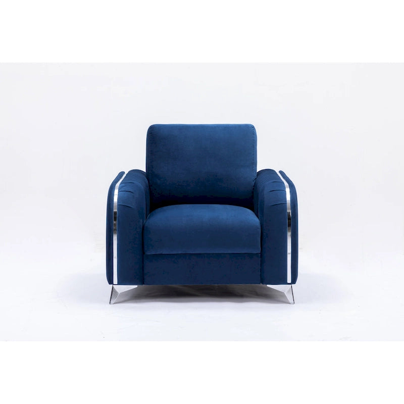 Blue 38 Modern Velvet Accent Chair with Polished Chrome Trim Legs