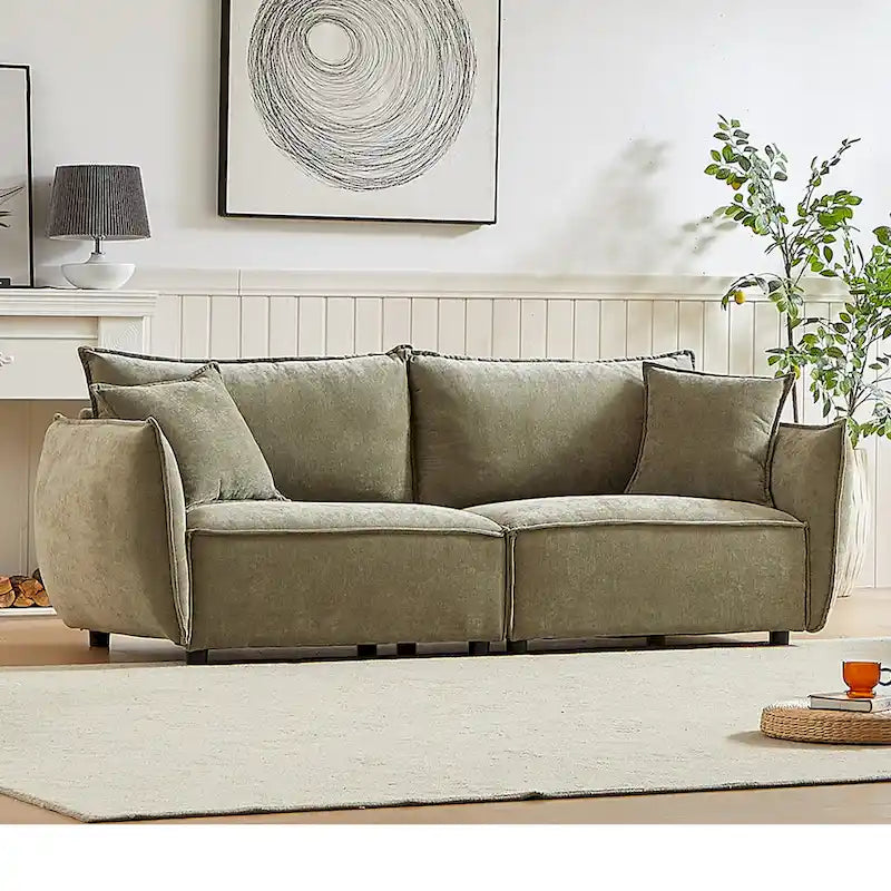 Light Green 88 Chenille 3-Seater Sofa with 2 Extra Pillows and Thickly Padded Seat