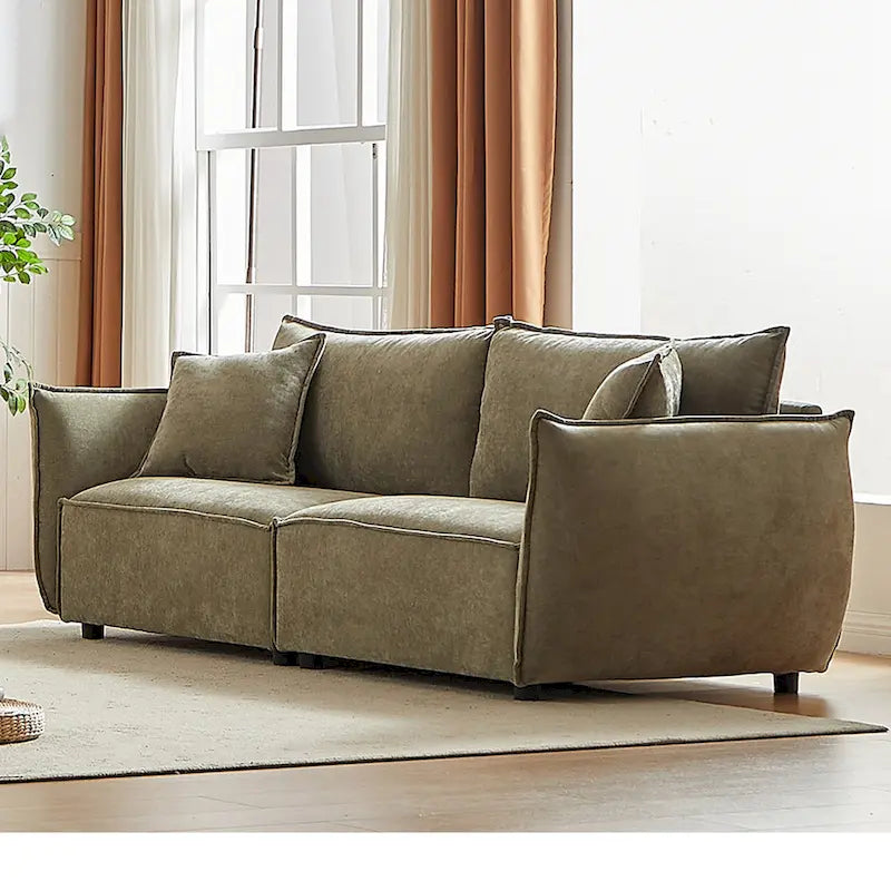 Light Green 88 Chenille 3-Seater Sofa with 2 Extra Pillows and Thickly Padded Seat