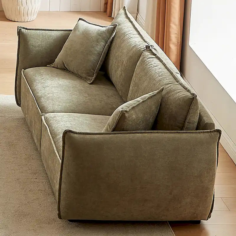 Light Green 88 Chenille 3-Seater Sofa with 2 Extra Pillows and Thickly Padded Seat