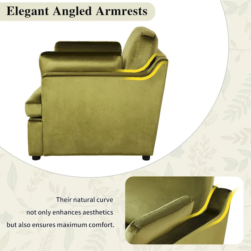 Green 37 Accent Chair with Plastic Legs and Decorative Pillows