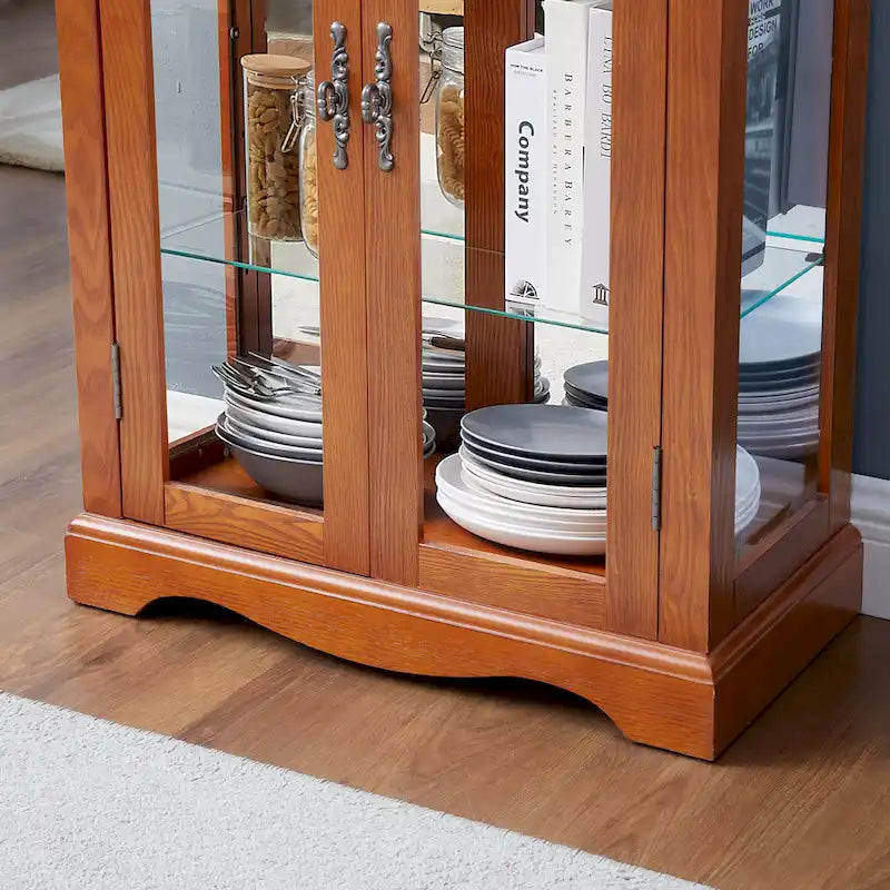 Lighted Glass Curio Display Cabinet,Display Cabinet,Glass Storage Cabinet Glass Wine cabinet Wood Frame Toy Display