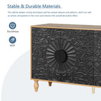 Black+Natural 62.99 Accent TV Stand with Carved Doors, Shelf, and Solid Wood Legs