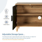 Black+Natural 62.99 Accent TV Stand with Carved Doors, Shelf, and Solid Wood Legs