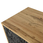 Black+Natural 62.99 Accent TV Stand with Carved Doors, Shelf, and Solid Wood Legs
