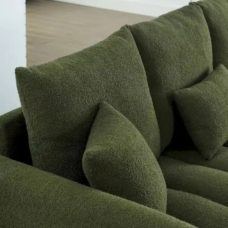 Green 82 Teddy Upholstered 3-Seater Sofa with 3 Back Pillows and Solid Wood Frame