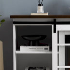 White 59.13 Fireplace TV Stand with Sliding Glass Doors and Storage Shelf for TVs Up to 65