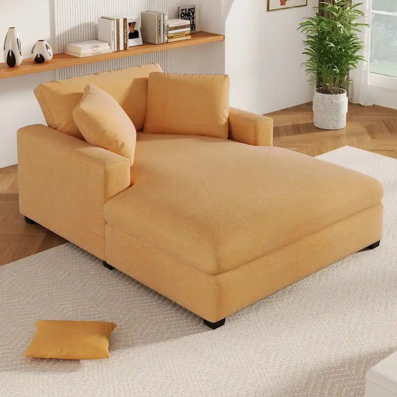 53.5 Chaise Lounge Chair with Solid Wood Legs and Comfort Pillows