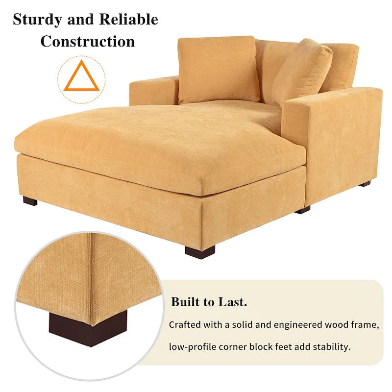 53.5 Chaise Lounge Chair with Solid Wood Legs and Comfort Pillows