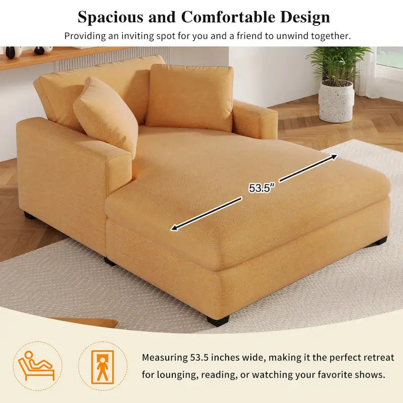 53.5 Chaise Lounge Chair with Solid Wood Legs and Comfort Pillows