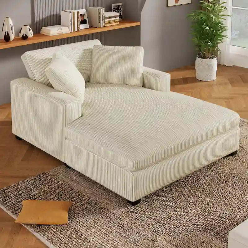 53.5 Chaise Lounge Chair with Solid Wood Legs and Comfort Pillows