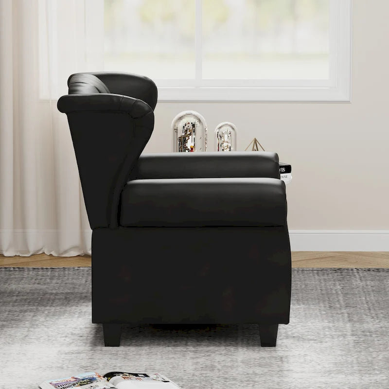 Modern Tufted Push Back Armchair Technical Leather Wingback Chair, Adjustable Single Sofa Chair with Sturdy Wood Legs