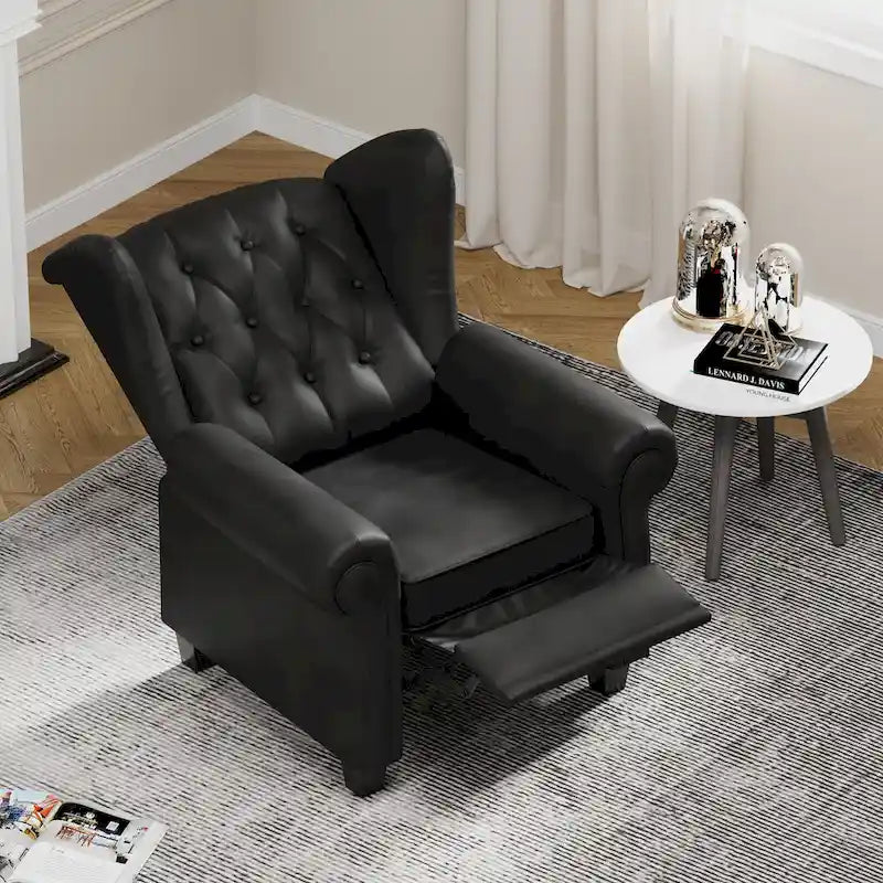 Modern Tufted Push Back Armchair Technical Leather Wingback Chair, Adjustable Single Sofa Chair with Sturdy Wood Legs