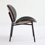 Shell Chair Single Side Chair Tripod Black Leather Lounge Chair in Walnut Finish Comfortable Backrest,Black color