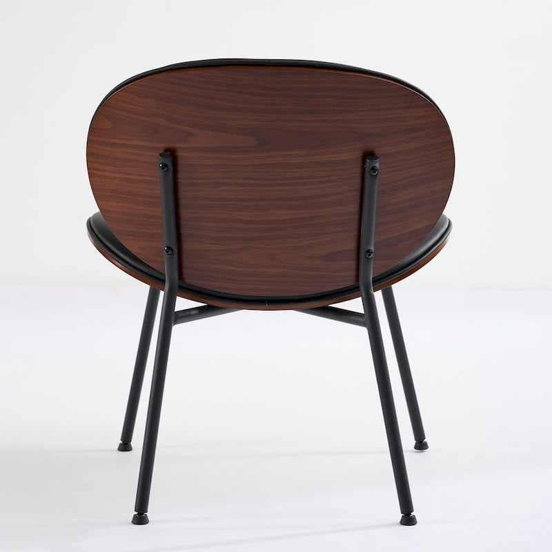 Shell Chair Single Side Chair Tripod Black Leather Lounge Chair in Walnut Finish Comfortable Backrest,Black color