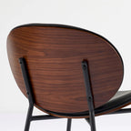 Shell Chair Single Side Chair Tripod Black Leather Lounge Chair in Walnut Finish Comfortable Backrest,Black color
