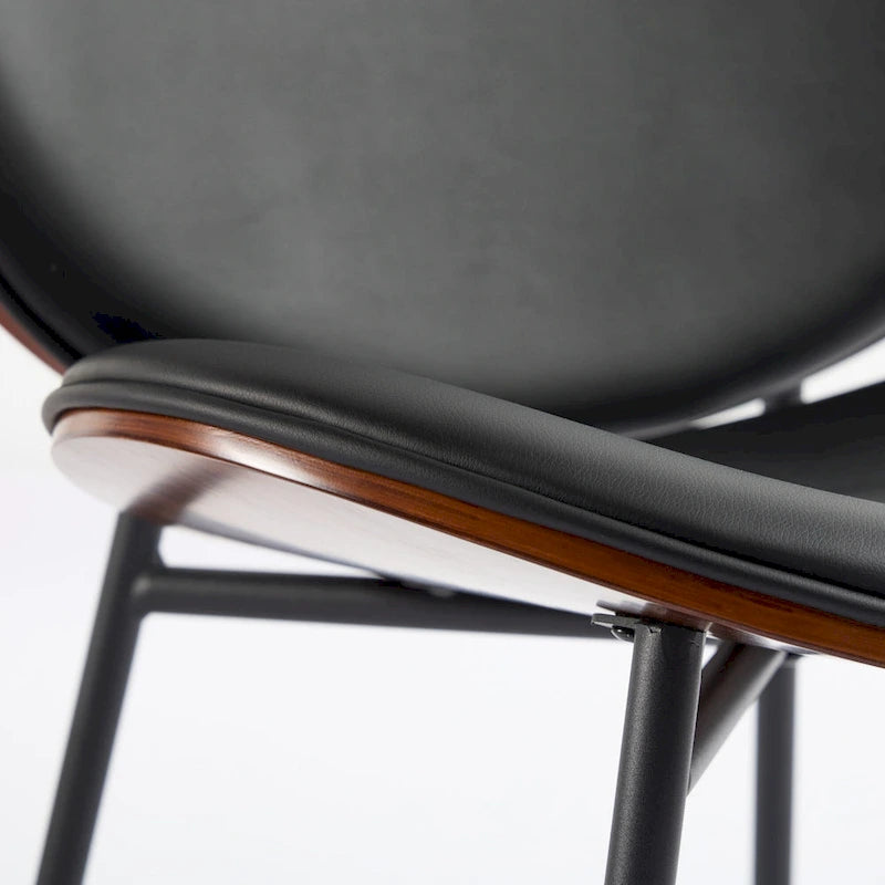 Shell Chair Single Side Chair Tripod Black Leather Lounge Chair in Walnut Finish Comfortable Backrest,Black color