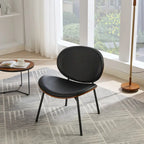 Shell Chair Single Side Chair Tripod Black Leather Lounge Chair in Walnut Finish Comfortable Backrest,Black color