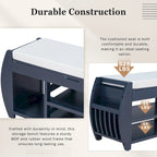 Multifunctional Storage Bench with Cushion and Curved Side Panel for Entrance and Living Room
