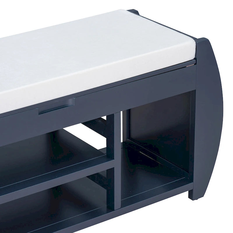 Multifunctional Storage Bench with Cushion and Curved Side Panel for Entrance and Living Room