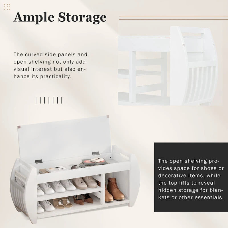 Multifunctional Storage Bench with Cushion and Curved Side Panel for Entrance and Living Room