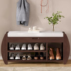 Multifunctional Storage Bench with Cushion and Curved Side Panel for Entrance and Living Room