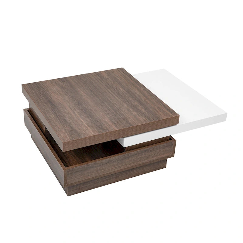 Rotatable Top Coffee Table, Modern Square Coffee Table with Wood Grain Design and 1 Hidden Storage Space for Living Room