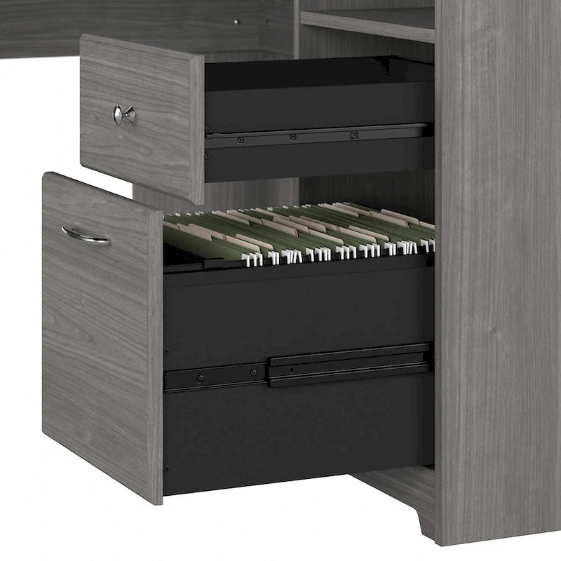 Cabot 60W L-Desk with Hutch and 5 Shelf Bookcase by Bush Furniture