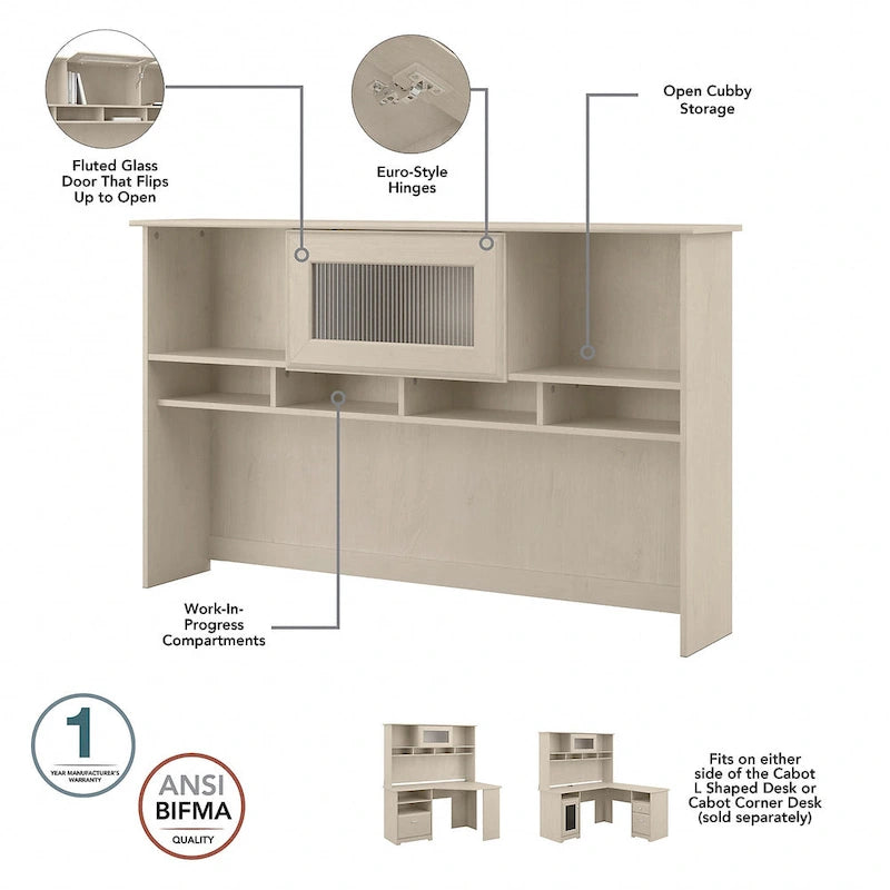Cabot 60W L-Desk with Hutch and 5 Shelf Bookcase by Bush Furniture