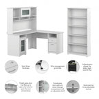 Cabot 60W L-Desk with Hutch and 5 Shelf Bookcase by Bush Furniture