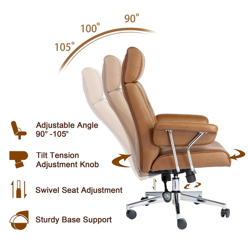 Glitzhome Ergonomic High-Back Swivel PU Leather Office Chair Height Adjustable
