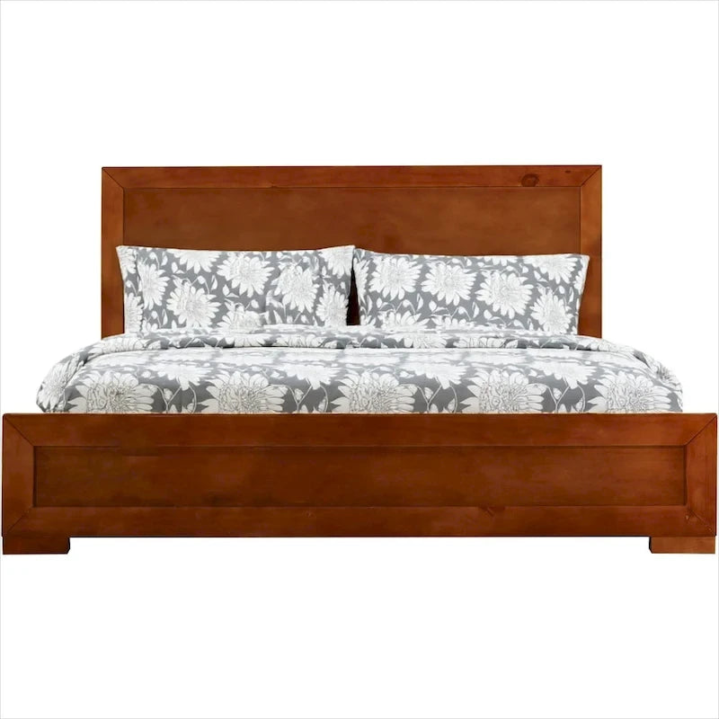 HomeRoots Brown Inlaid Panels Solid Wood Full Bed Frame