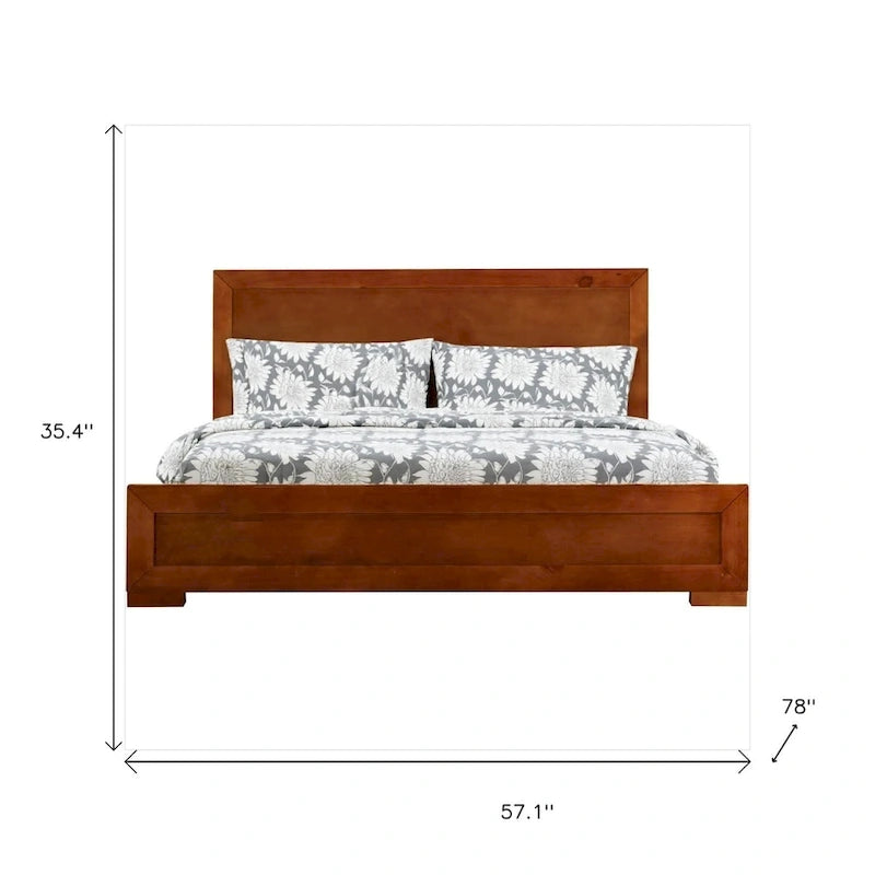 HomeRoots Brown Inlaid Panels Solid Wood Full Bed Frame