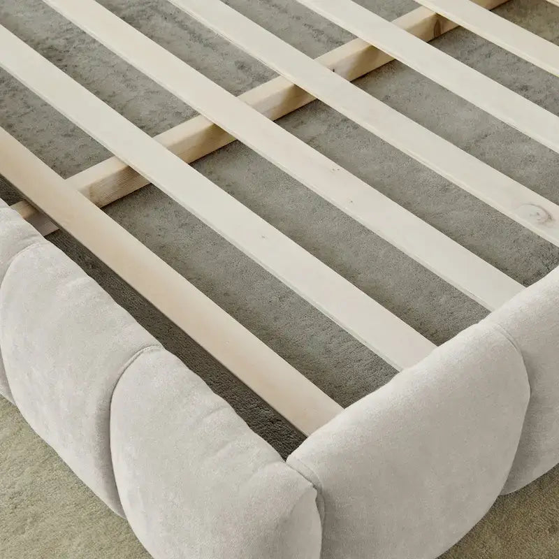 King Size Upholstered Bed Frame with Chenille Fabric, Sturdy Platform Bed Featuring Headboard and Solid Wood Frame