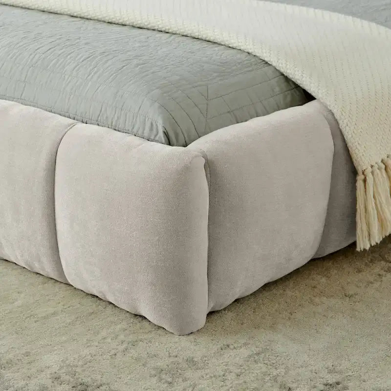 King Size Upholstered Bed Frame with Chenille Fabric, Sturdy Platform Bed Featuring Headboard and Solid Wood Frame