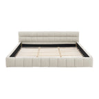 King Size Upholstered Bed Frame with Chenille Fabric, Sturdy Platform Bed Featuring Headboard and Solid Wood Frame