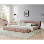 King Size Upholstered Bed Frame with Chenille Fabric, Sturdy Platform Bed Featuring Headboard and Solid Wood Frame
