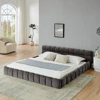King Size Upholstered Bed Frame with Chenille Fabric, Sturdy Platform Bed Featuring Headboard and Solid Wood Frame