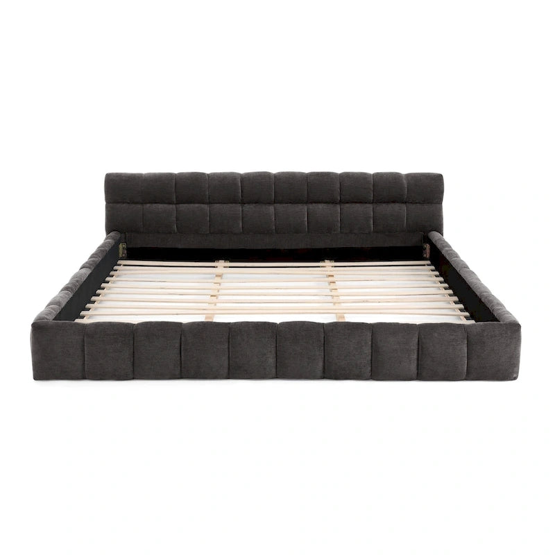 King Size Upholstered Bed Frame with Chenille Fabric, Sturdy Platform Bed Featuring Headboard and Solid Wood Frame