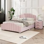 Modern King Size Bedroom Set, with Upholstered Platform Headboard and 2 3-Drawer Nightstands, No Box Spring Needed
