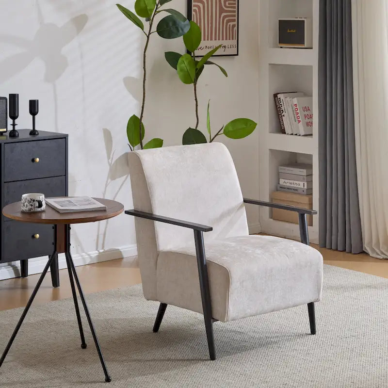 26.38 Modern Beige Lounge Chair with Polyester Upholstery and Sturdy Metal Frame, Ideal for Living Room, Bedroom, or Office