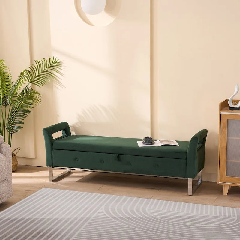 67.91Wide Velvet Storage Soft Bench with Armrests for Living Room, Entryway and Bedroom