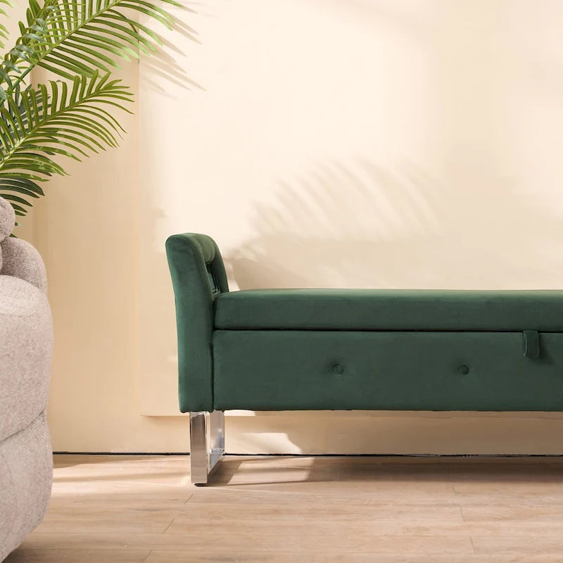 67.91Wide Velvet Storage Soft Bench with Armrests for Living Room, Entryway and Bedroom