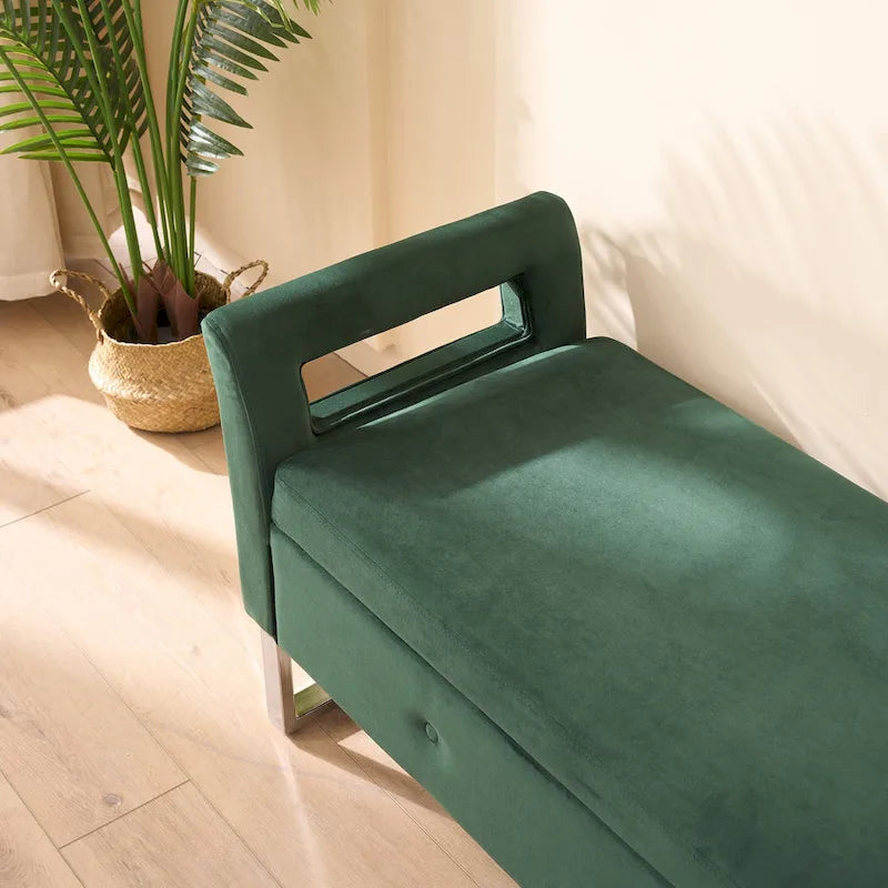 67.91Wide Velvet Storage Soft Bench with Armrests for Living Room, Entryway and Bedroom
