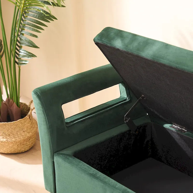 67.91Wide Velvet Storage Soft Bench with Armrests for Living Room, Entryway and Bedroom