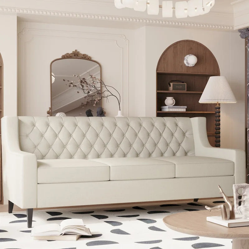 Naro Mid-Century Modern Fabric 3-Seater Sofa with Tufted Backrest by Christopher Knight Home