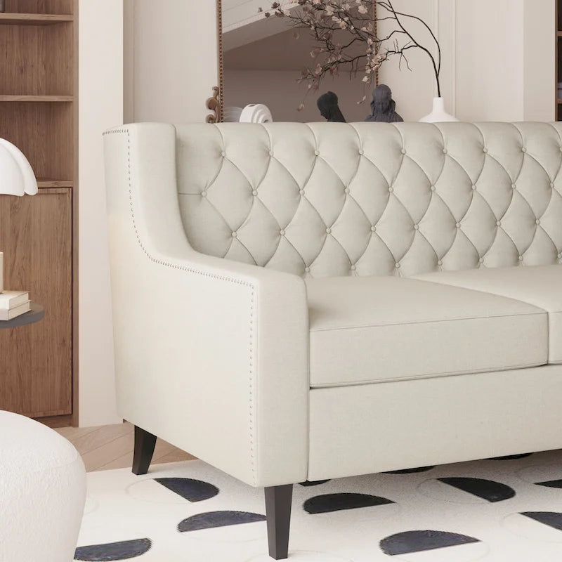 Naro Mid-Century Modern Fabric 3-Seater Sofa with Tufted Backrest by Christopher Knight Home