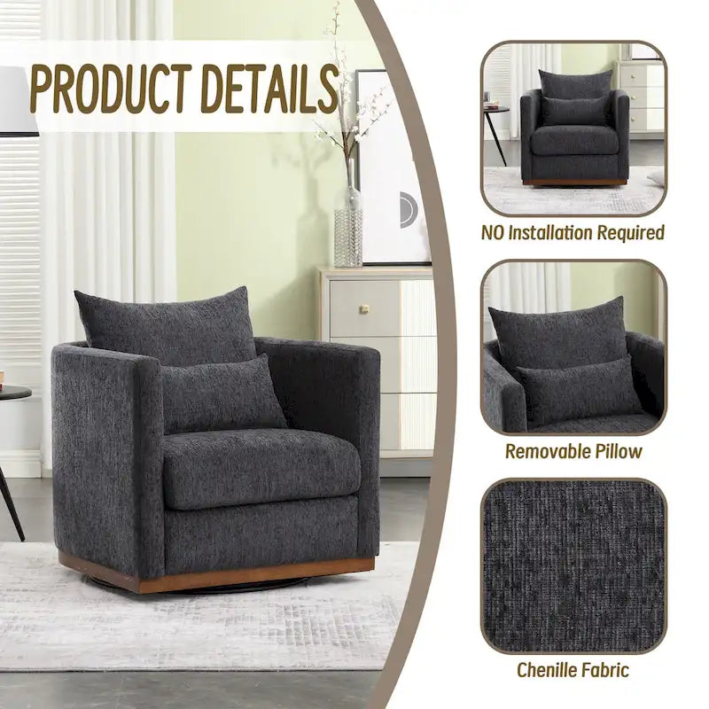 GDFStudio - Harper Chenille Swivel Barrel Chair with Sturdy Metal Base and Ergonomic Design