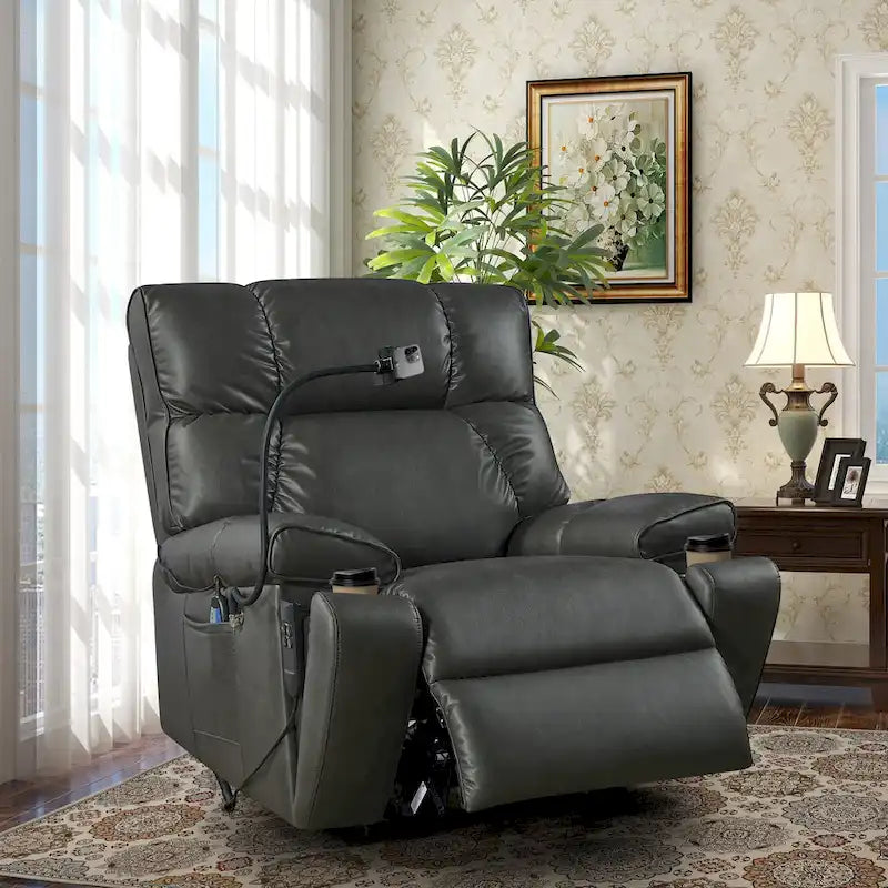 Christopher Knight Home - Power Lift Recliner Chair with Dual Motors, Massage, Heat, Cup Holders & Adjustable Phone Holder