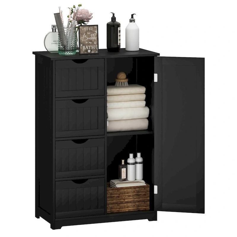 Costway Wooden 4 Drawer Bathroom Floor Cabinet Storage Cupboard 2